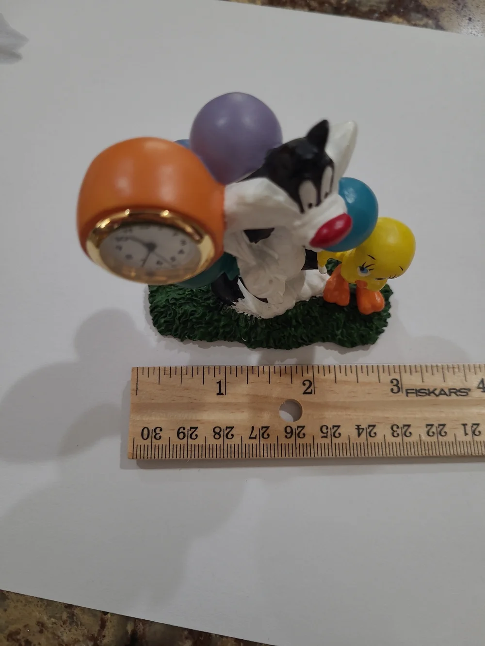 Vintage 1997 Looney Tunes Sylvester & Tweety Miniture Clock Fugure-Working